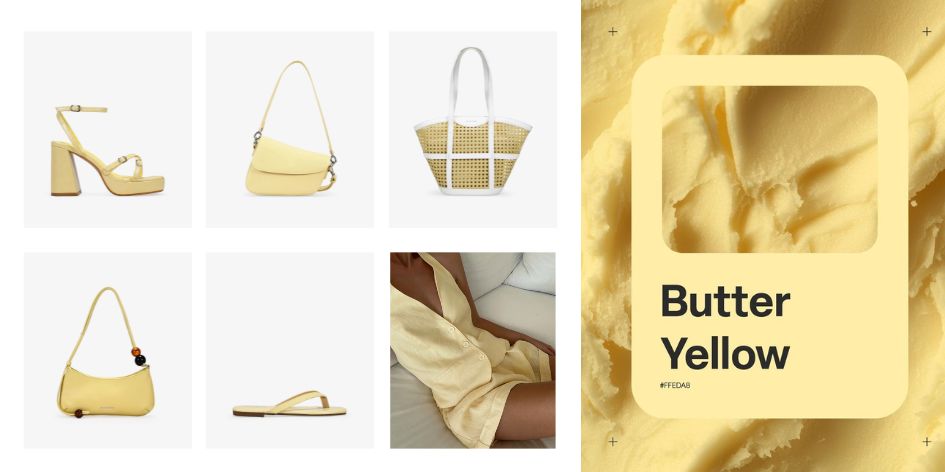 Sandalias y bolsos amarillo mantequilla